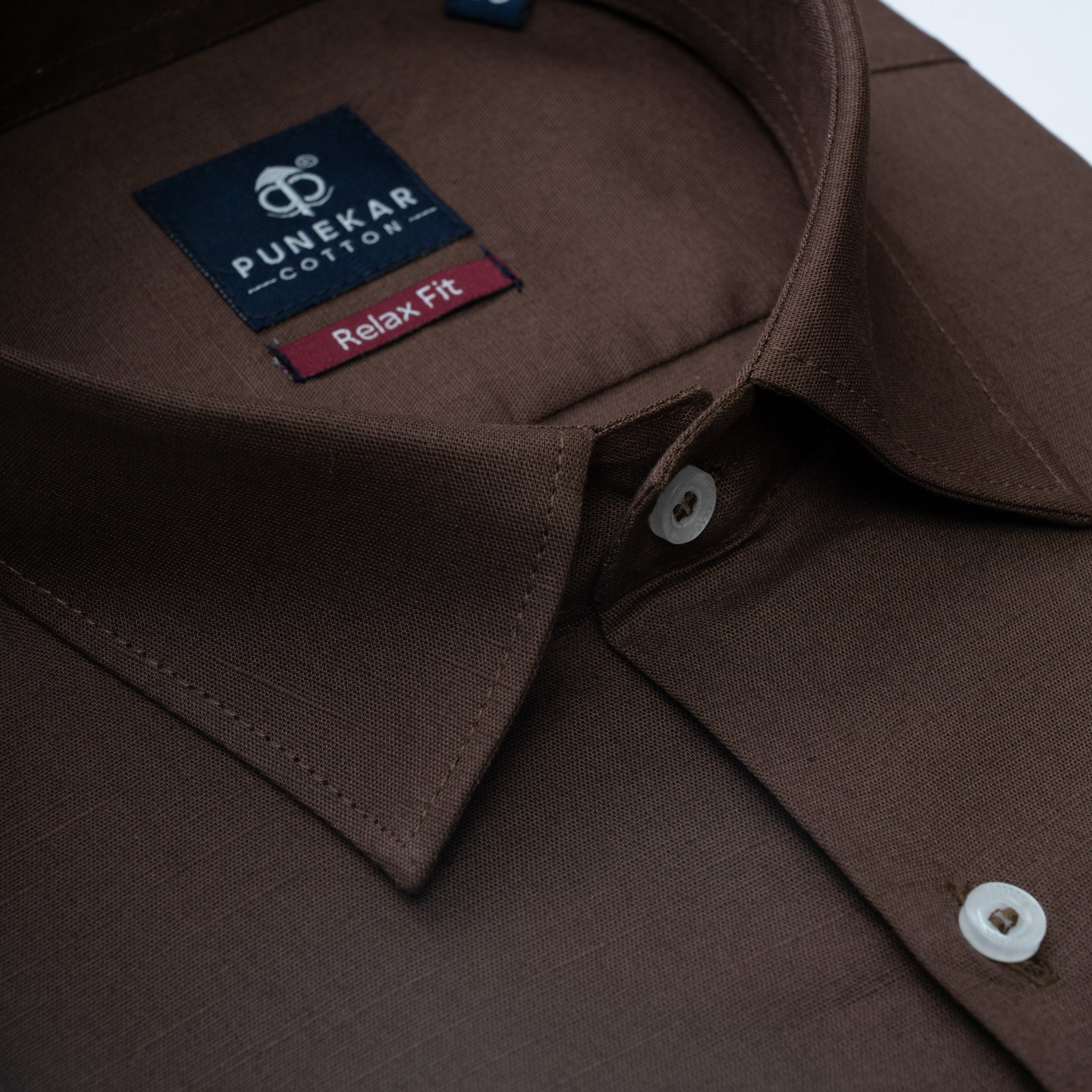 Dark Brown Color Solid Cotton Linen Shirt For Men - Punekar Cotton
