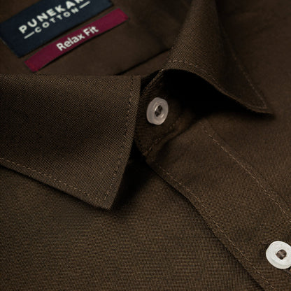 Dark Brown Colour Signature Classic Oxford Shirt For Men - Punekar Cotton
