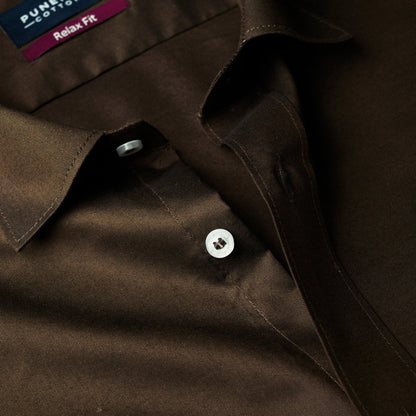 Dark Brown Colour Signature Classic Oxford Shirt For Men - Punekar Cotton