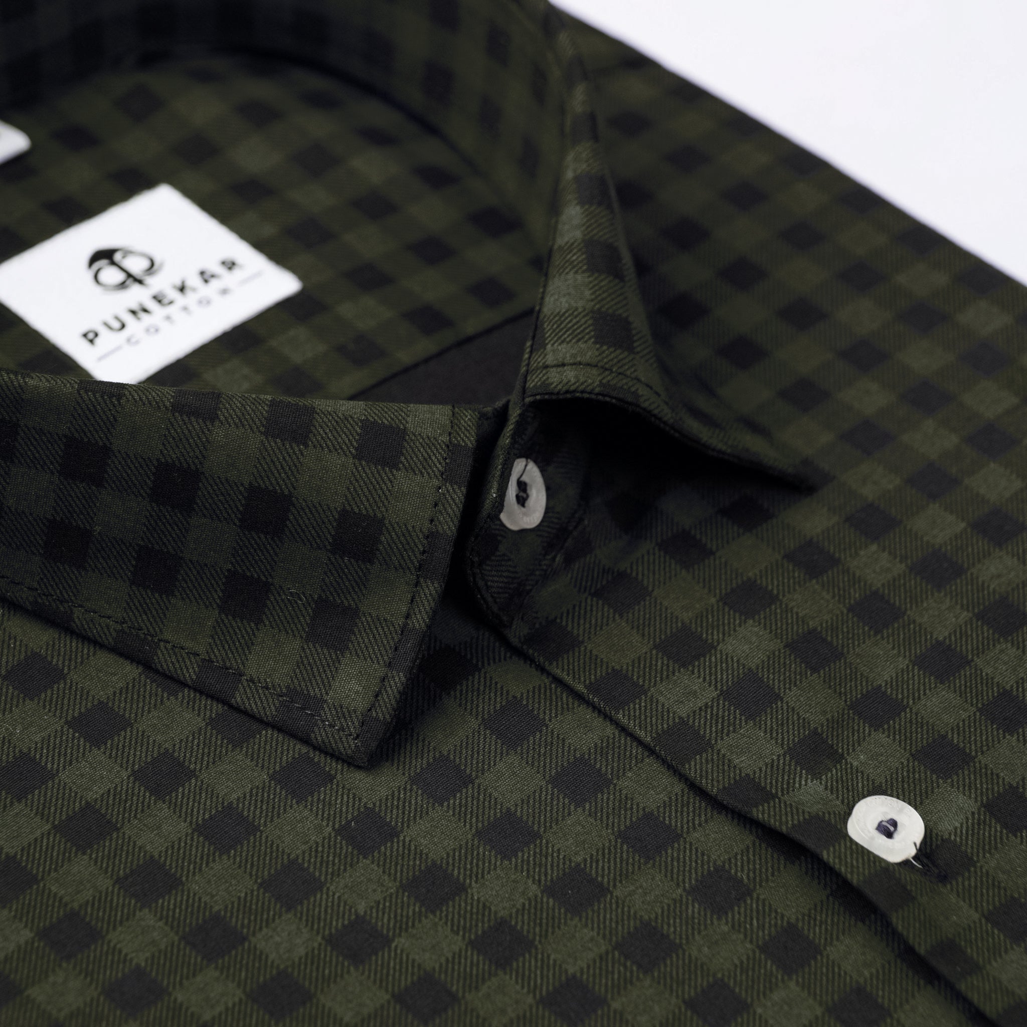 Dark Green Color Buffalo Checks Cotton Shirt For Men - Punekar Cotton