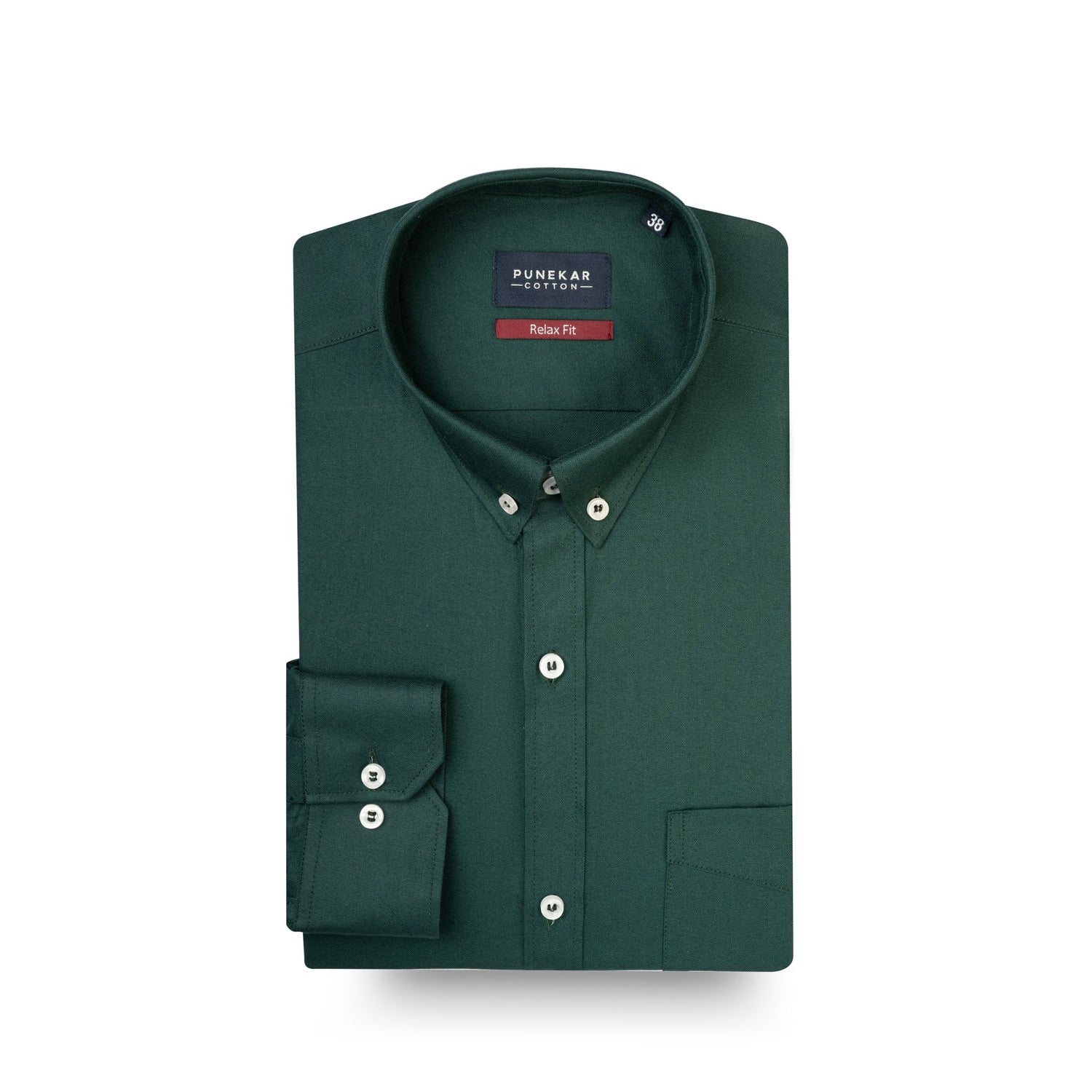 Dark Green Colour Cotton Oxford Button Down Collar Shirt For Men - Punekar Cotton