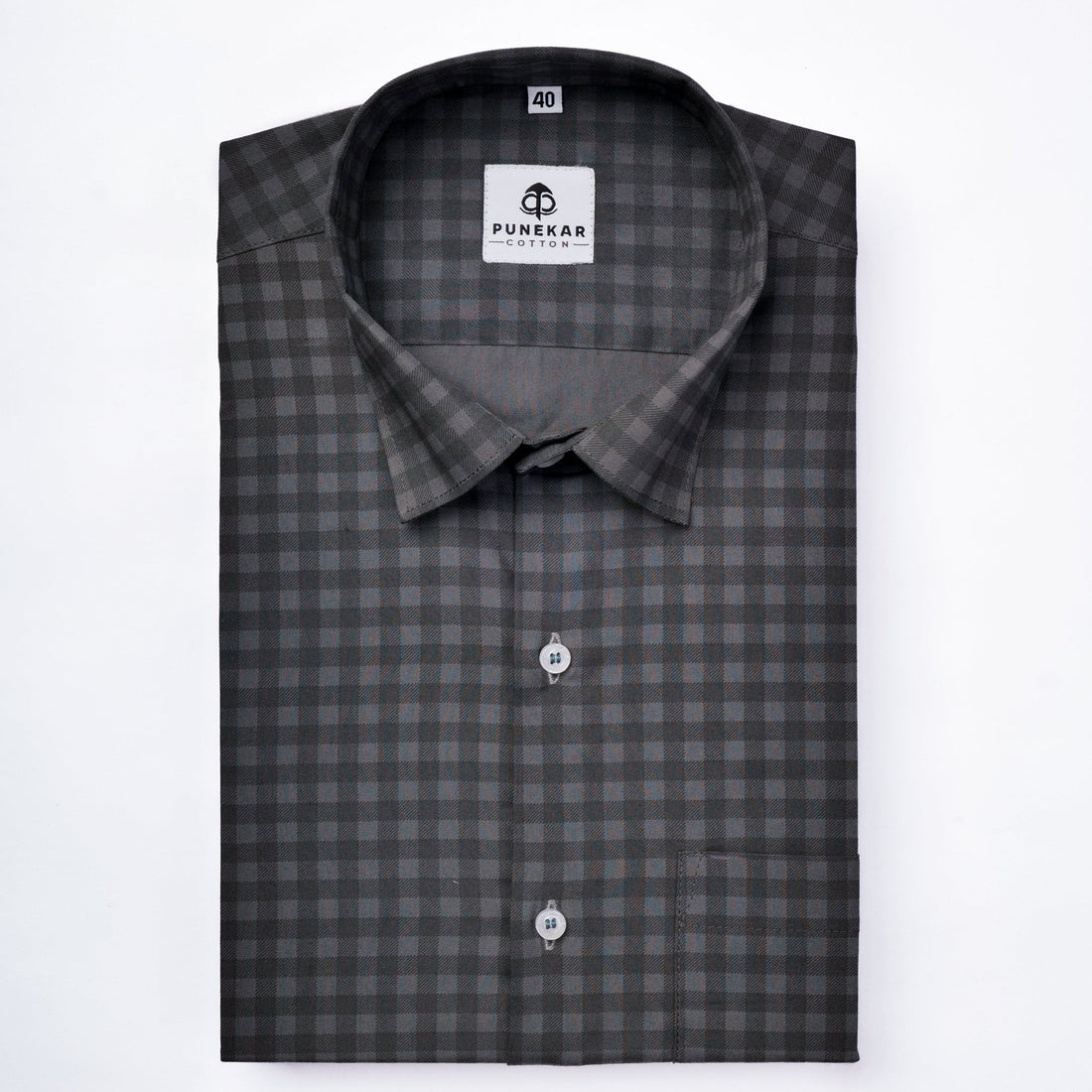 Dark Grey Color Buffalo Checks Cotton Shirt For Men - Punekar Cotton
