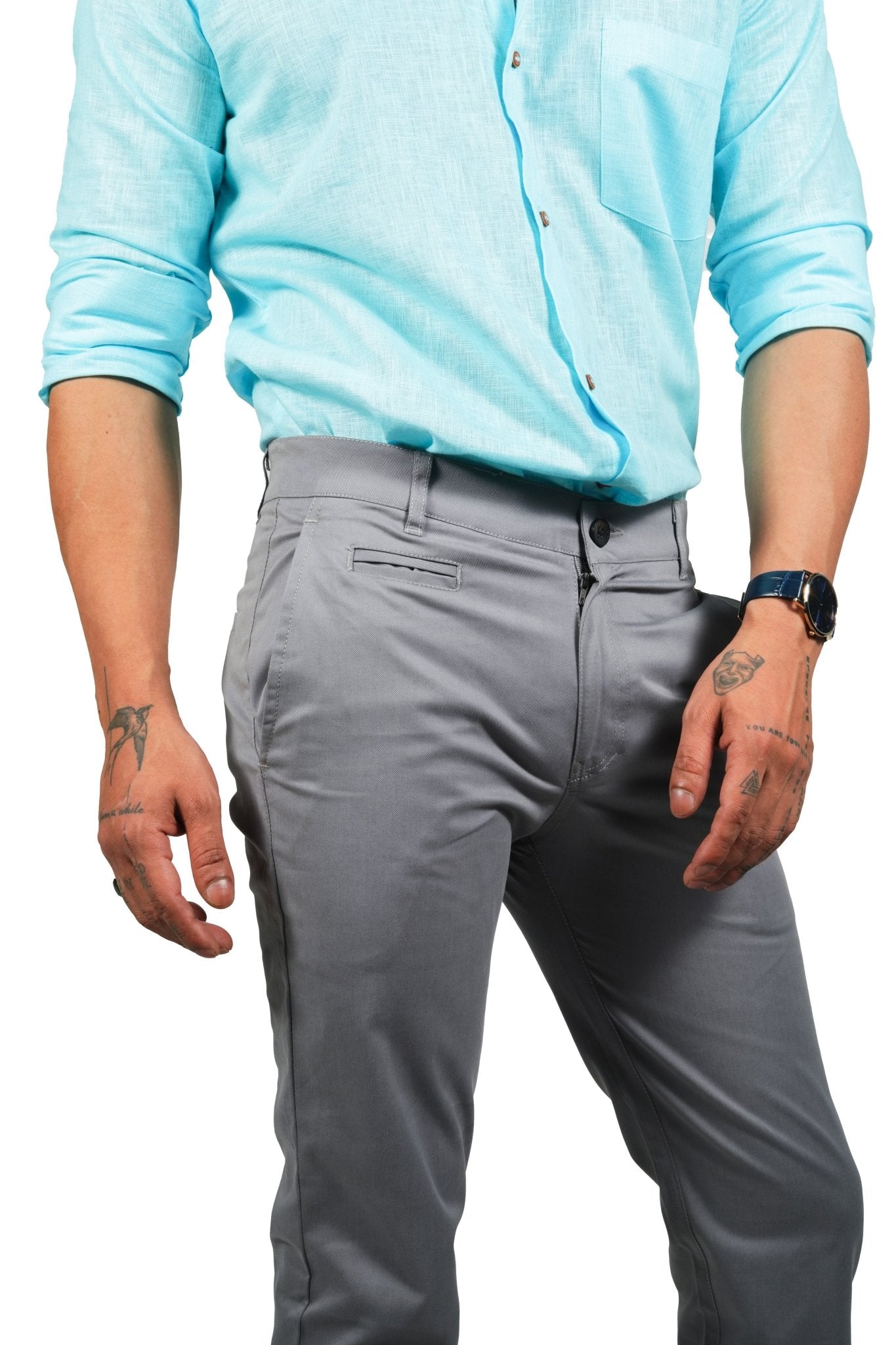 Dark Grey Color Cotton Trouser Pants for Men - Punekar Cotton