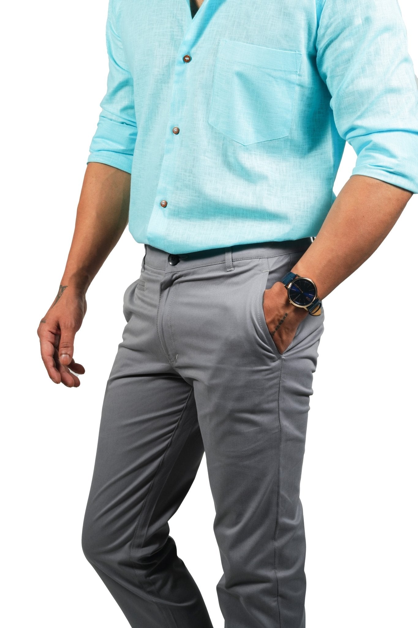 Dark Grey Color Cotton Trouser Pants for Men - Punekar Cotton