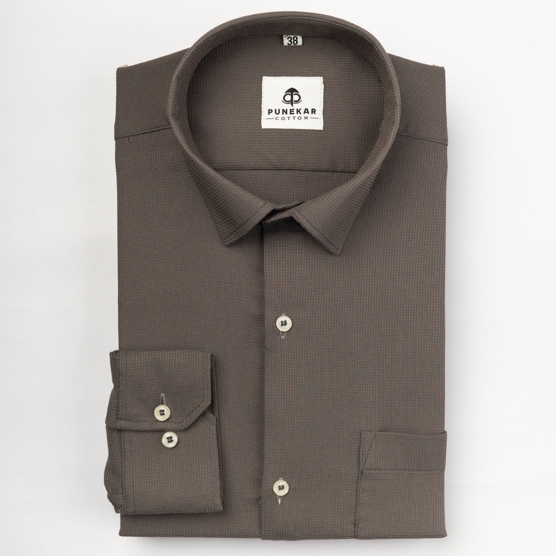 Dark Grey Color Waffle Texture Cotton Shirt For Men - Punekar Cotton