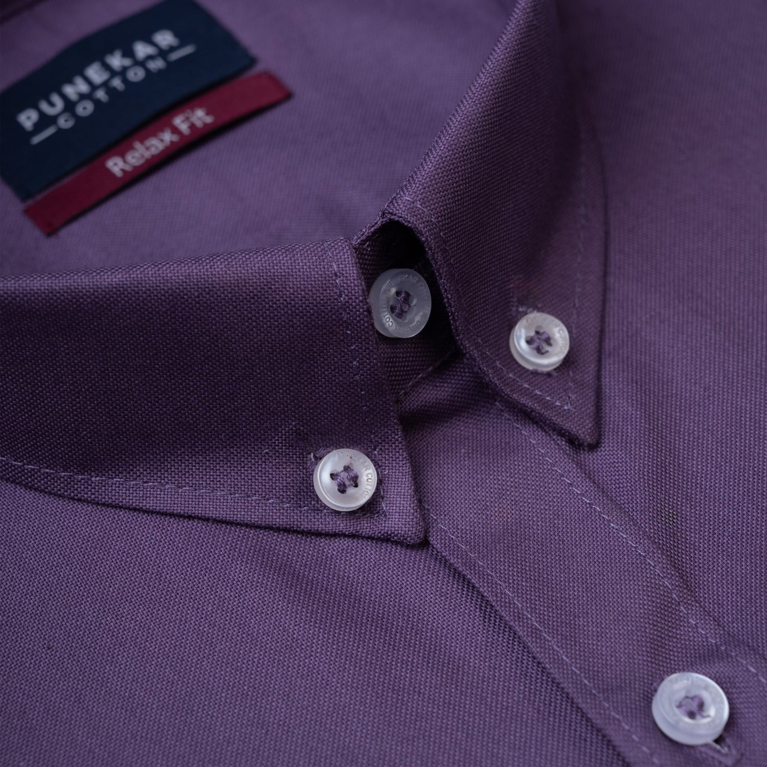 Dark Purple Colour Cotton Oxford Button Down Collar Shirt For Men - Punekar Cotton
