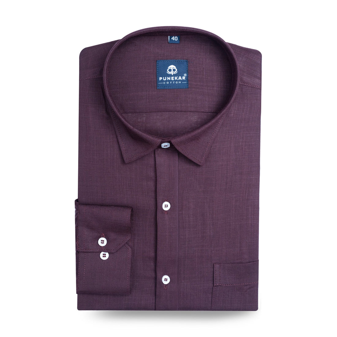 Deep Plum Color 80s Lino Lyocell Shirt For Men - Punekar Cotton