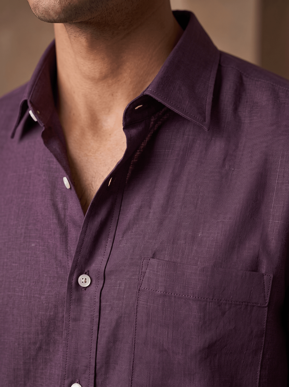 Deep Plum Color 80s Lino Lyocell Shirt For Men - Punekar Cotton