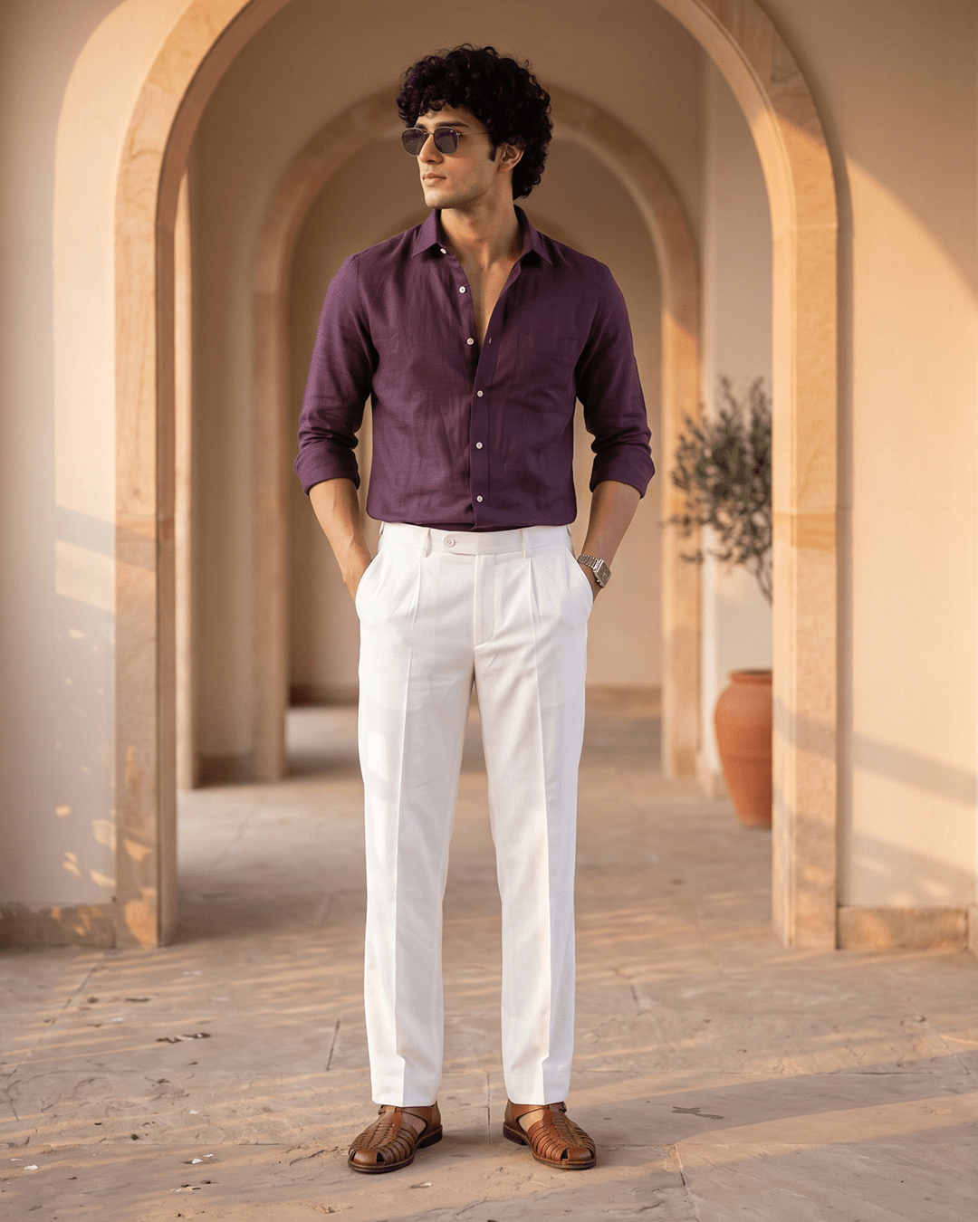 Deep Plum Color 80s Lino Lyocell Shirt For Men - Punekar Cotton