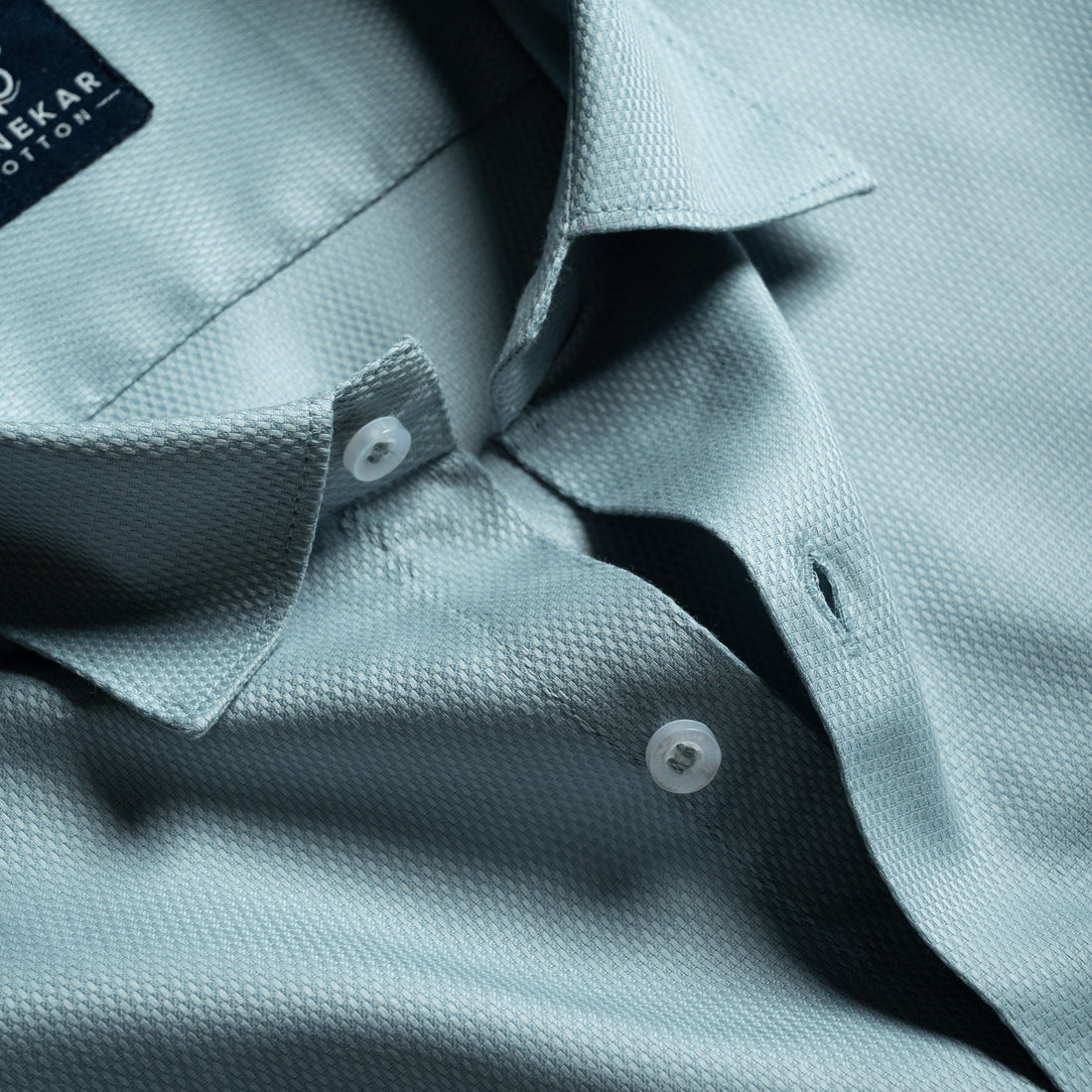 Powder Blue MattMini Textured Cotton Tencel Shirt For Men