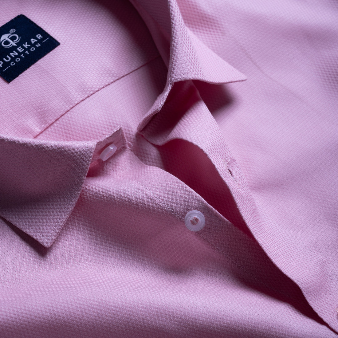 Powder Pink MattMini Textured Cotton Tencel Shirt For Men