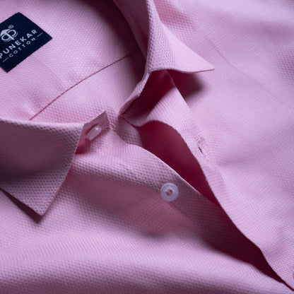 Powder Pink MattMini Textured Cotton Tencel Shirt For Men