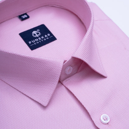 Powder Pink MattMini Textured Cotton Tencel Shirt For Men
