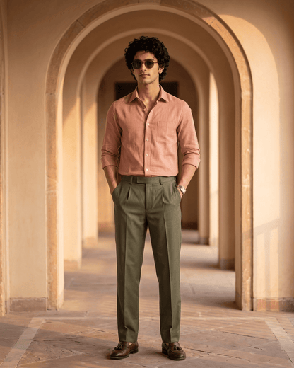 Dusty Clay Color 80s Lino Lyocell Shirt For Men - Punekar Cotton