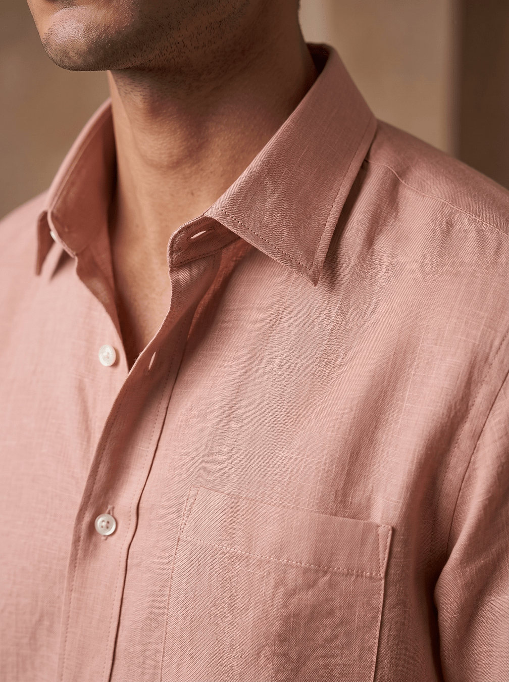 Dusty Clay Color 80s Lino Lyocell Shirt For Men - Punekar Cotton
