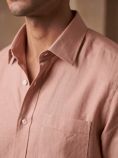 Dusty Clay Color 80s Lino Lyocell Shirt For Men - Punekar Cotton