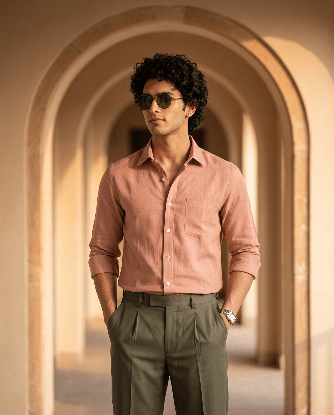 Dusty Clay Color 80s Lino Lyocell Shirt For Men - Punekar Cotton