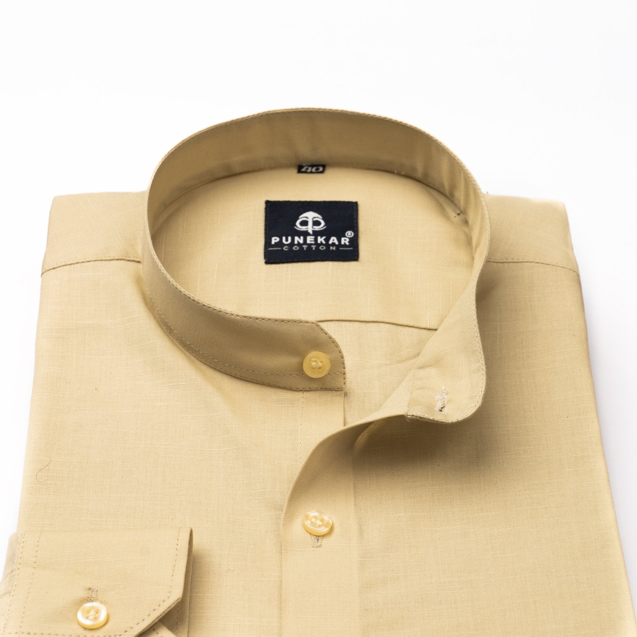 Font Color Band Collar Solid Shirt For Men - Punekar Cotton