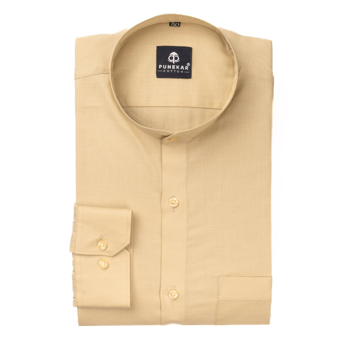 Font Color Band Collar Solid Shirt For Men - Punekar Cotton