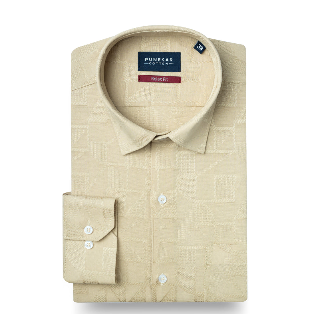 Cream Colour Geometric Jacquard Texture Shirt for Men