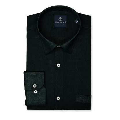 Forest Green Color Lining Texture Pure Cotton Shirt For Men - Punekar Cotton