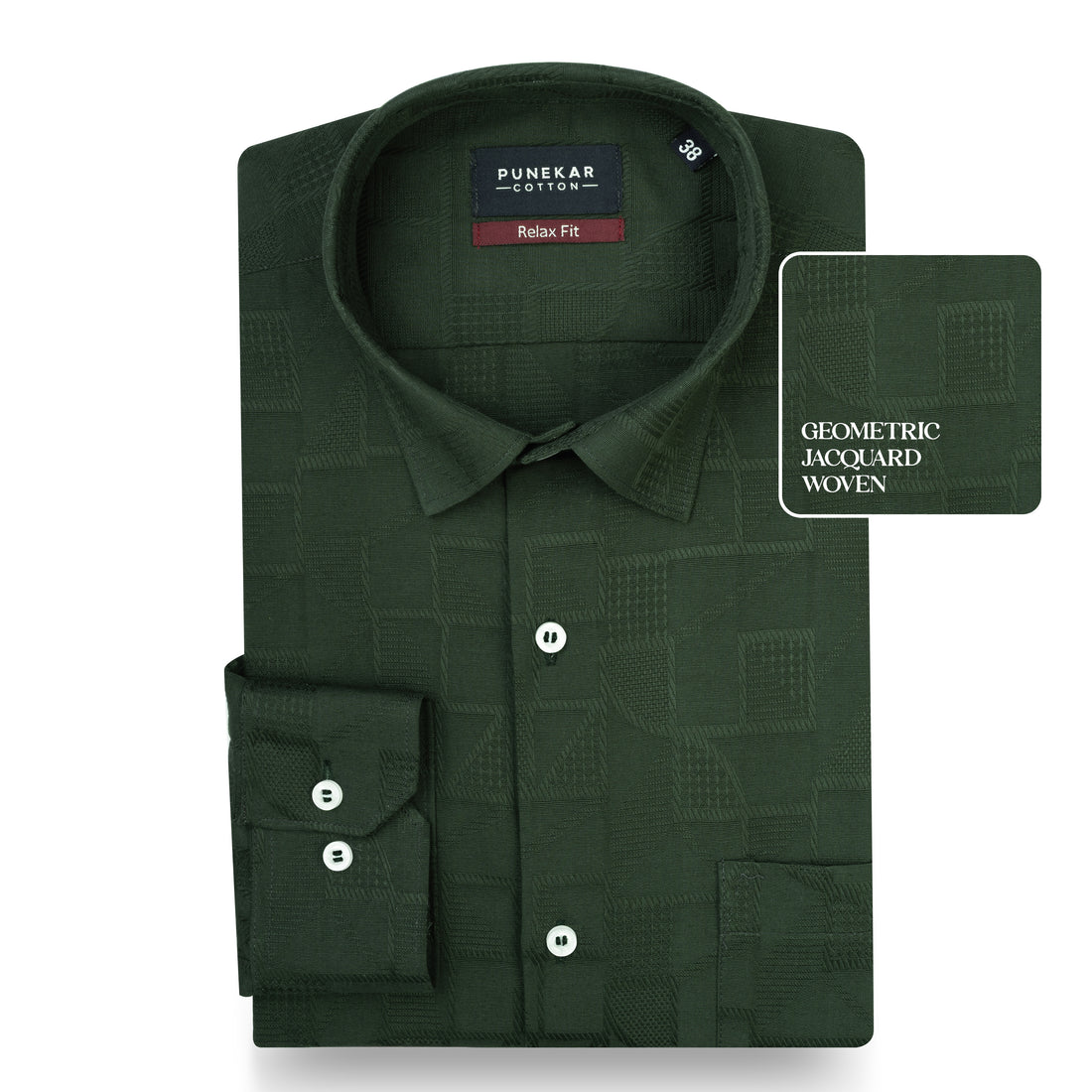Dark Green Colour Geometric Jacquard Texture Shirt for Men