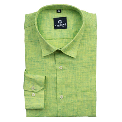 Green Color Poly Cotton Shirt For Men - Punekar Cotton