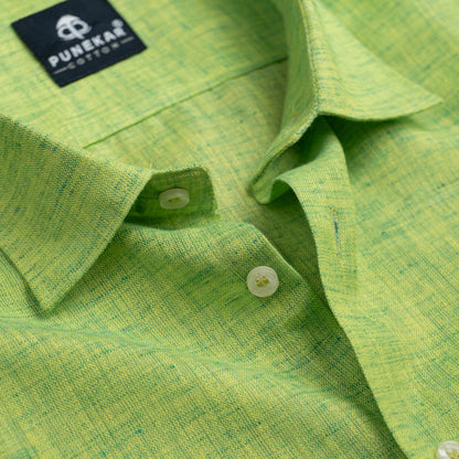 Green Color Poly Cotton Shirt For Men - Punekar Cotton