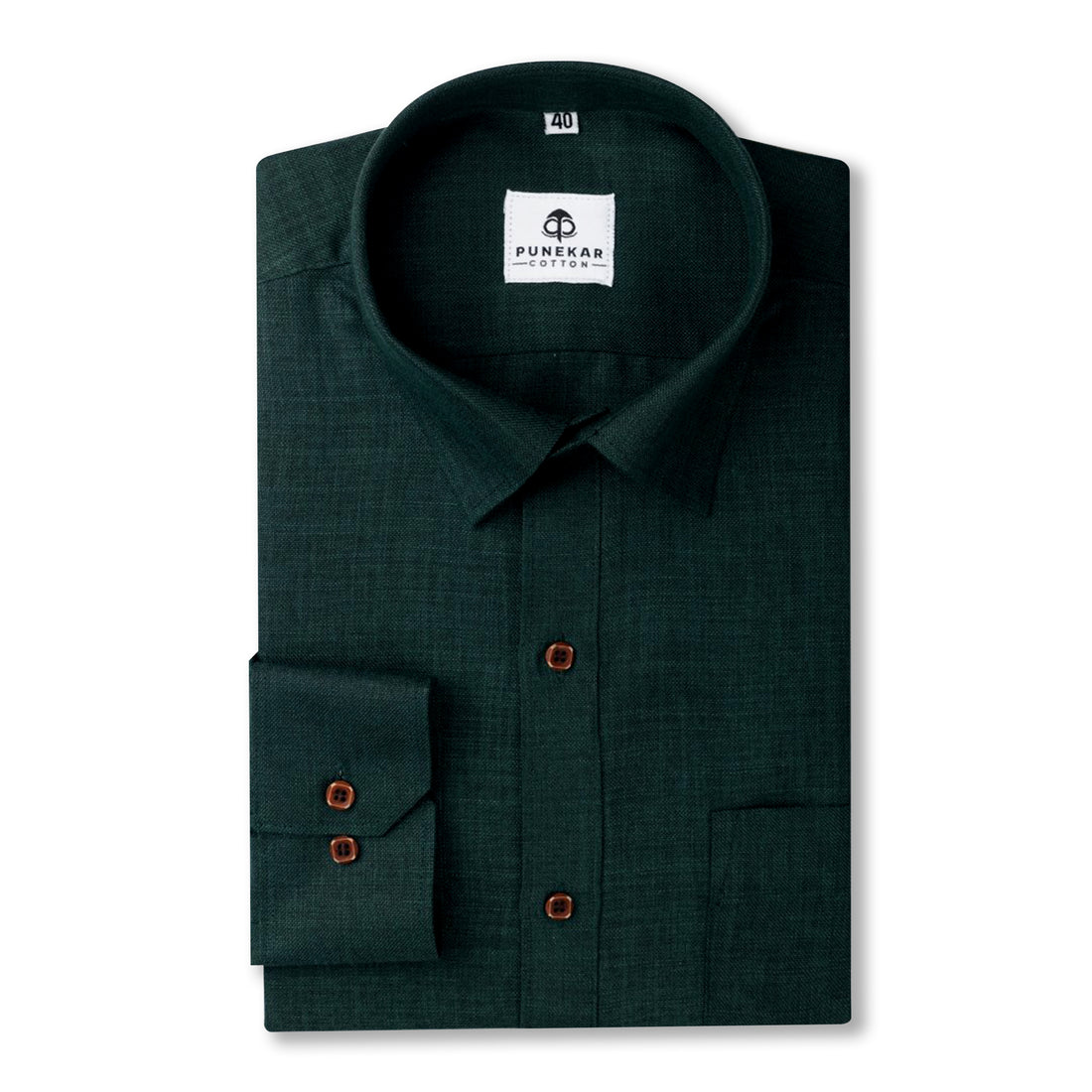 Forest Green Color Blended Linen Shirt For Men&