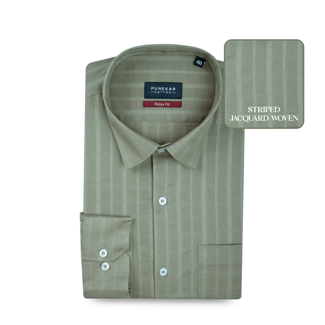 Pista Green Vertical Stripe Textured Jacquard Shirt for Men
