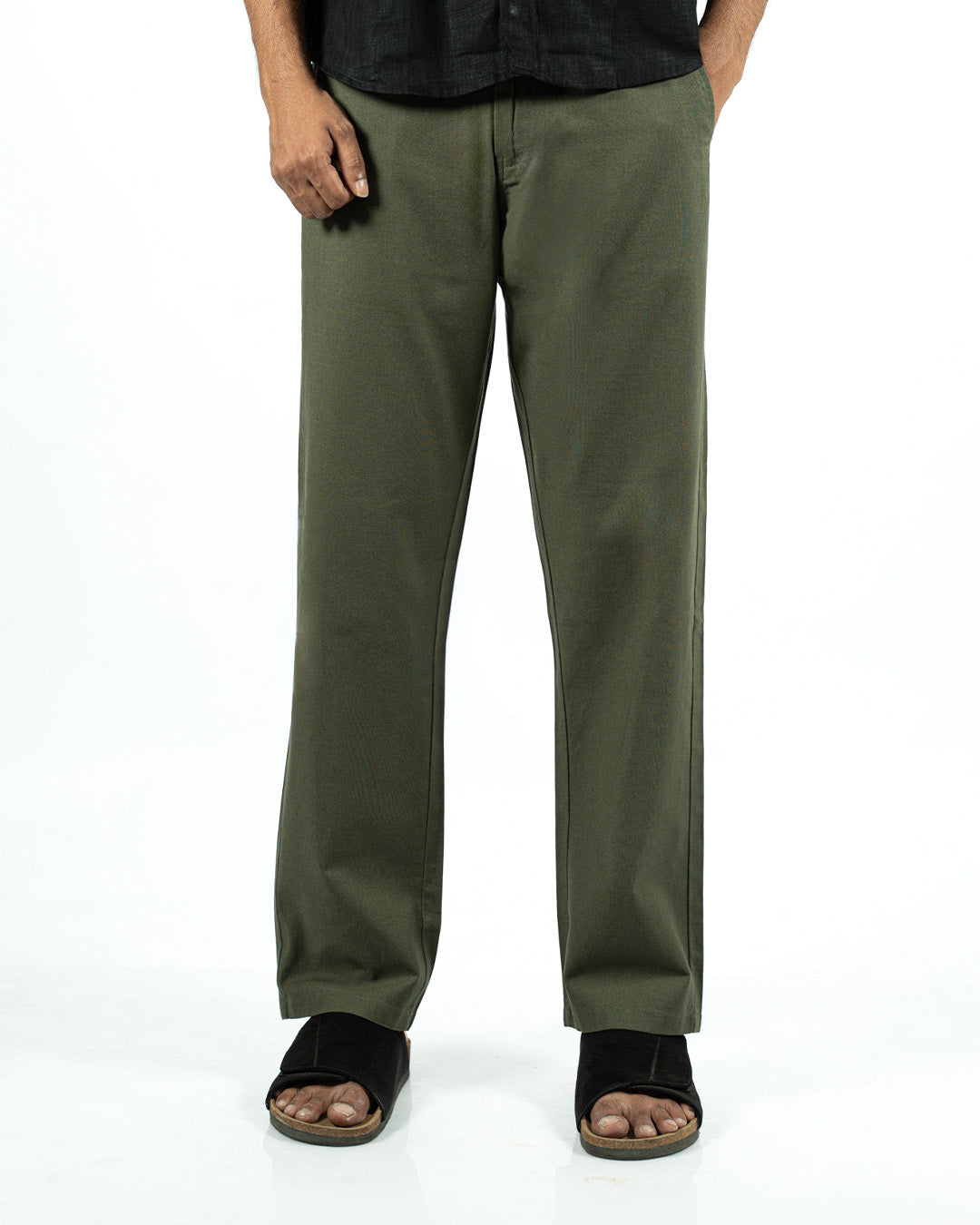 Olive Everyday Cotton Linen Straight-Fit Pants for Men