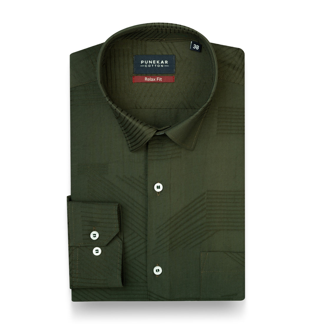 Deep Green Colour Textured Stripe Jacquard Shirt for Men