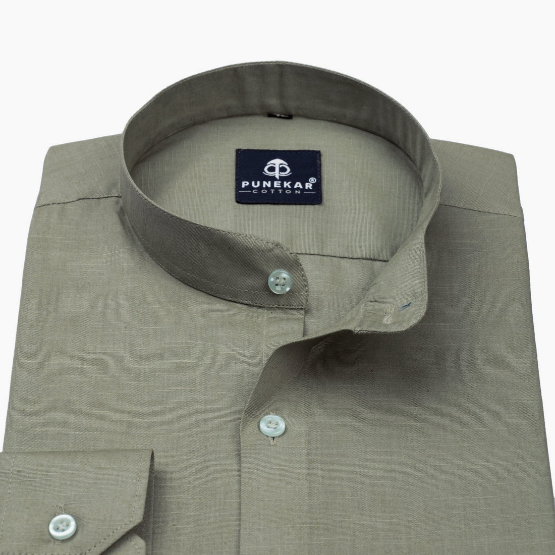 Grey Color Band Collar Solid Shirt For Men - Punekar Cotton