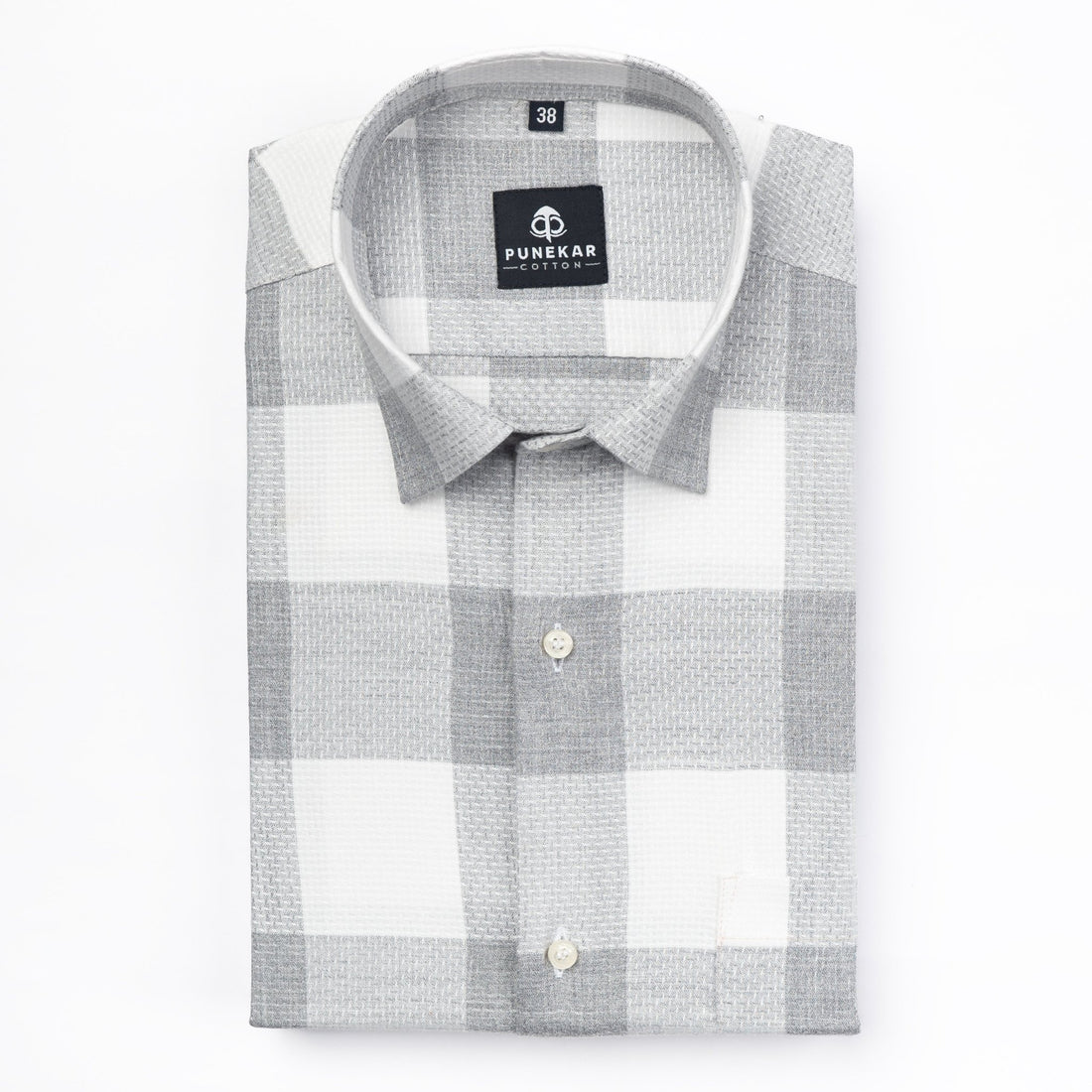 Grey Color Checks Pure Cotton Shirt For Men - Punekar Cotton