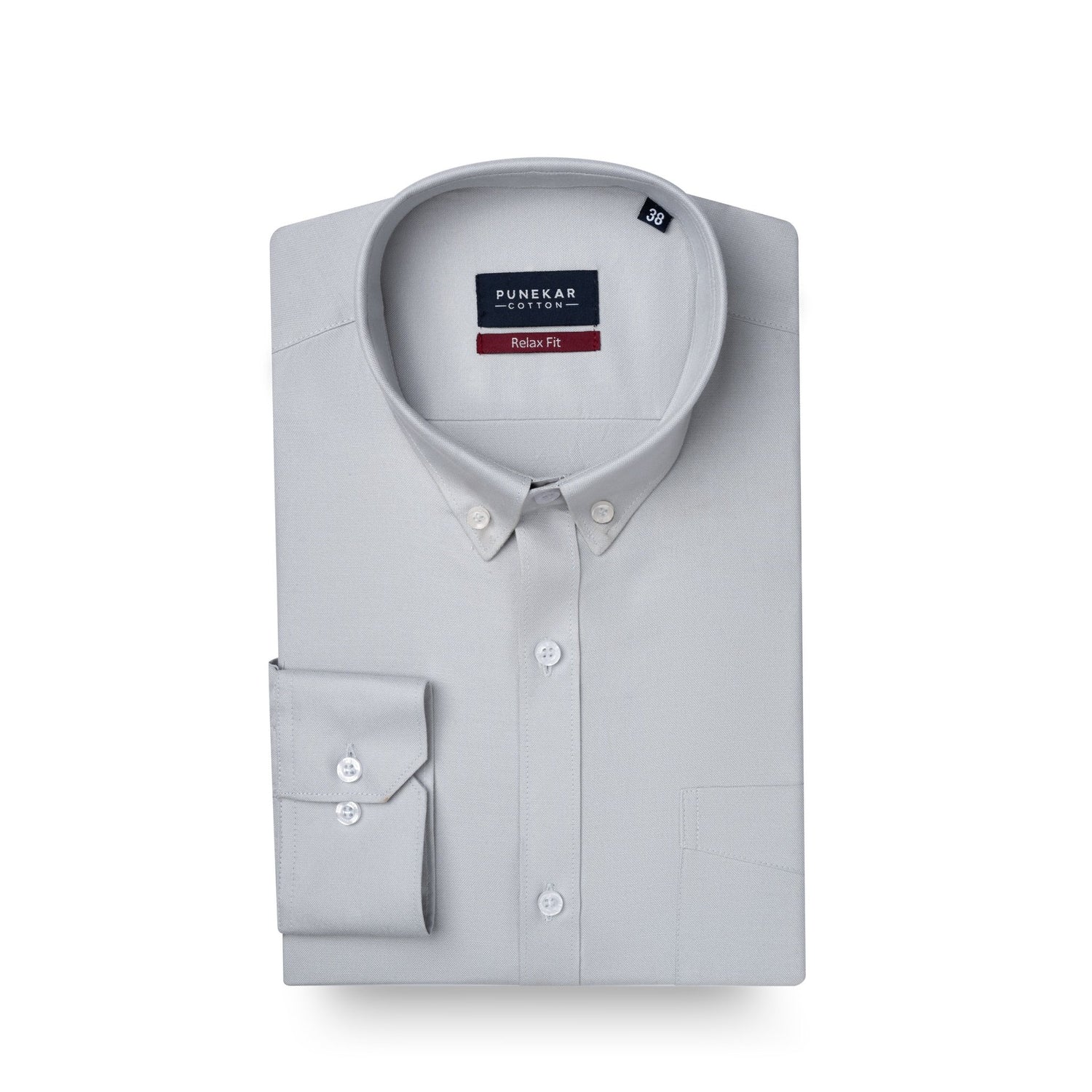 Grey Colour Cotton Oxford Button Down Collar Shirt For Men - Punekar Cotton