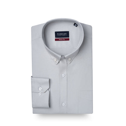 Grey Colour Cotton Oxford Button Down Collar Shirt For Men - Punekar Cotton
