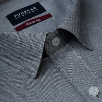 Grey Colour Signature Classic Oxford Shirt For Men - Punekar Cotton