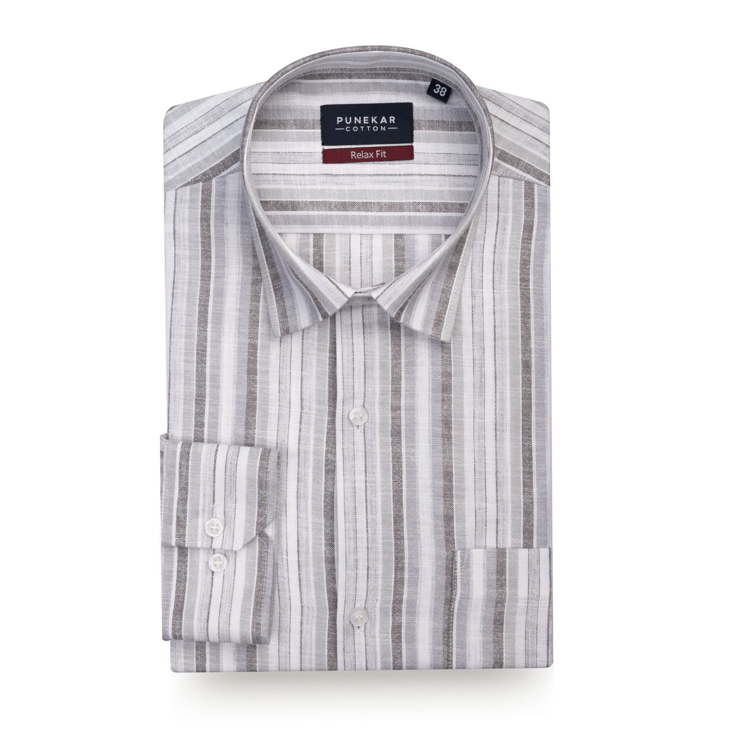 Grey Striped Blend Cotton Shirt for Men - Punekar Cotton