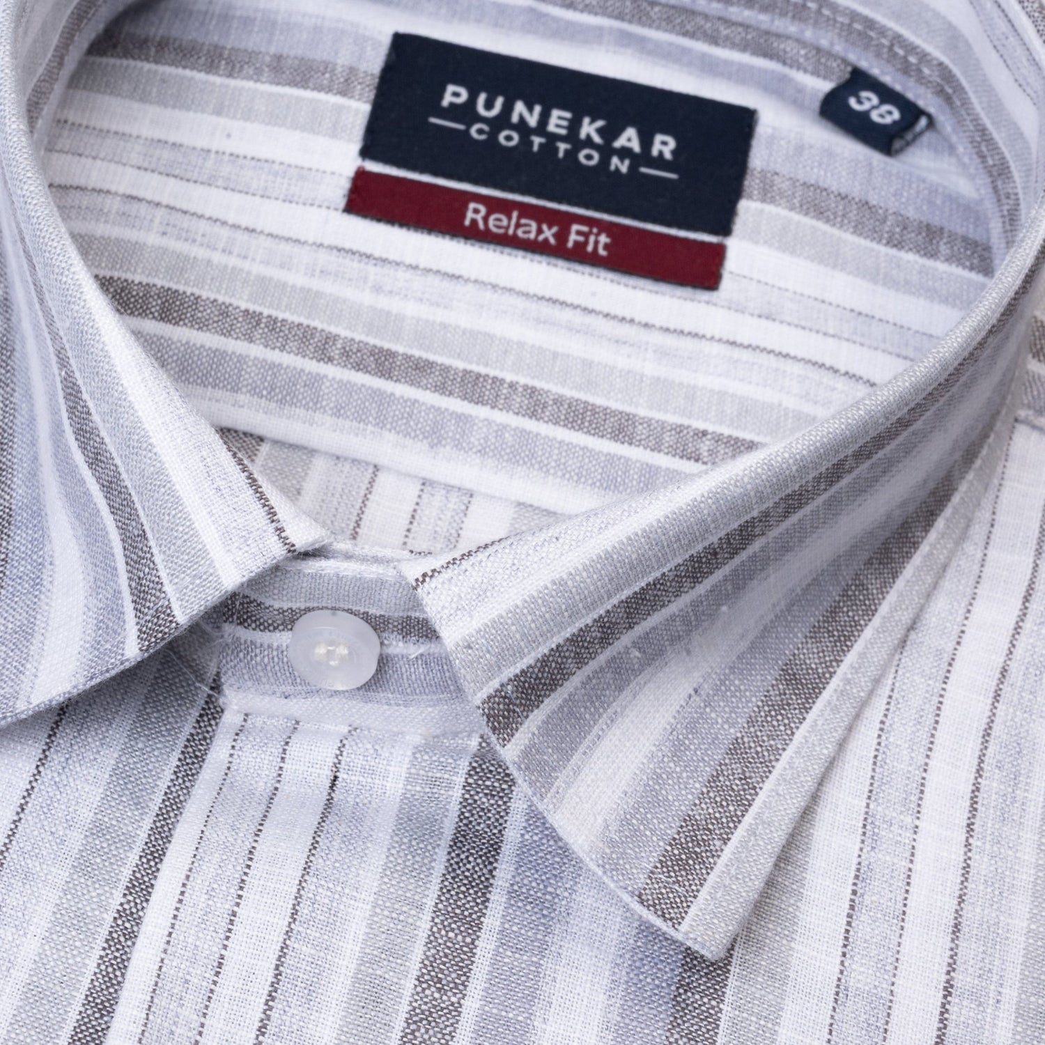 Grey Striped Blend Cotton Shirt for Men - Punekar Cotton