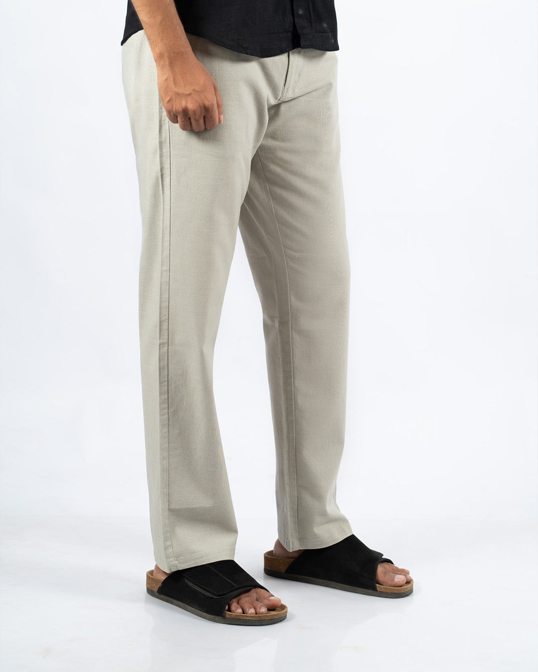 Grey Everyday Cotton Linen Straight-Fit Pants for Men