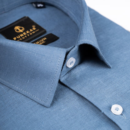 Ice Blue Color 60Lea Pure Linen Shirt For Men - Punekar Cotton