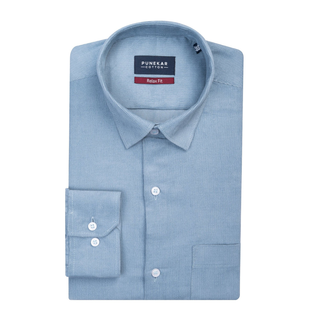 Ice Blue Color Corduroy Shirt For Men - Punekar Cotton