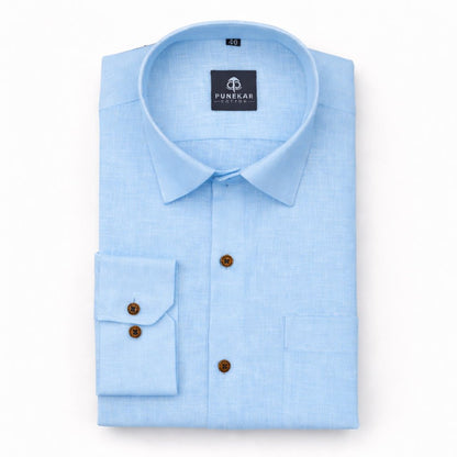 Light Blue Color Linen Formal Shirts For Men - Punekar Cotton