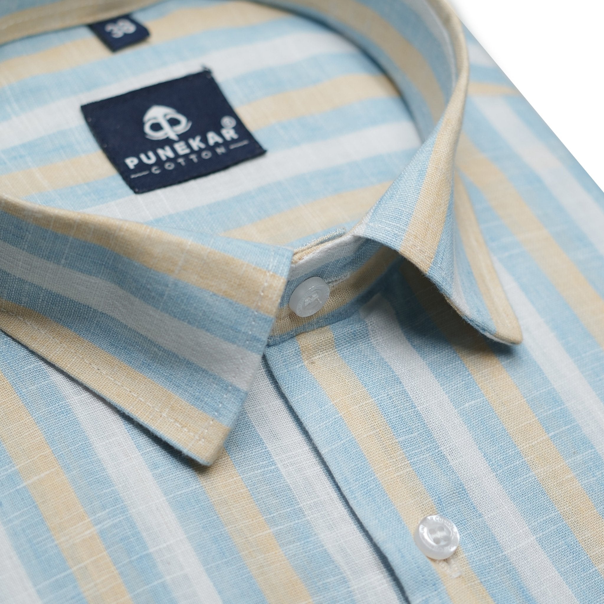 Light Blue Color Vertical Cotton Stripe Shirt For Men - Punekar Cotton