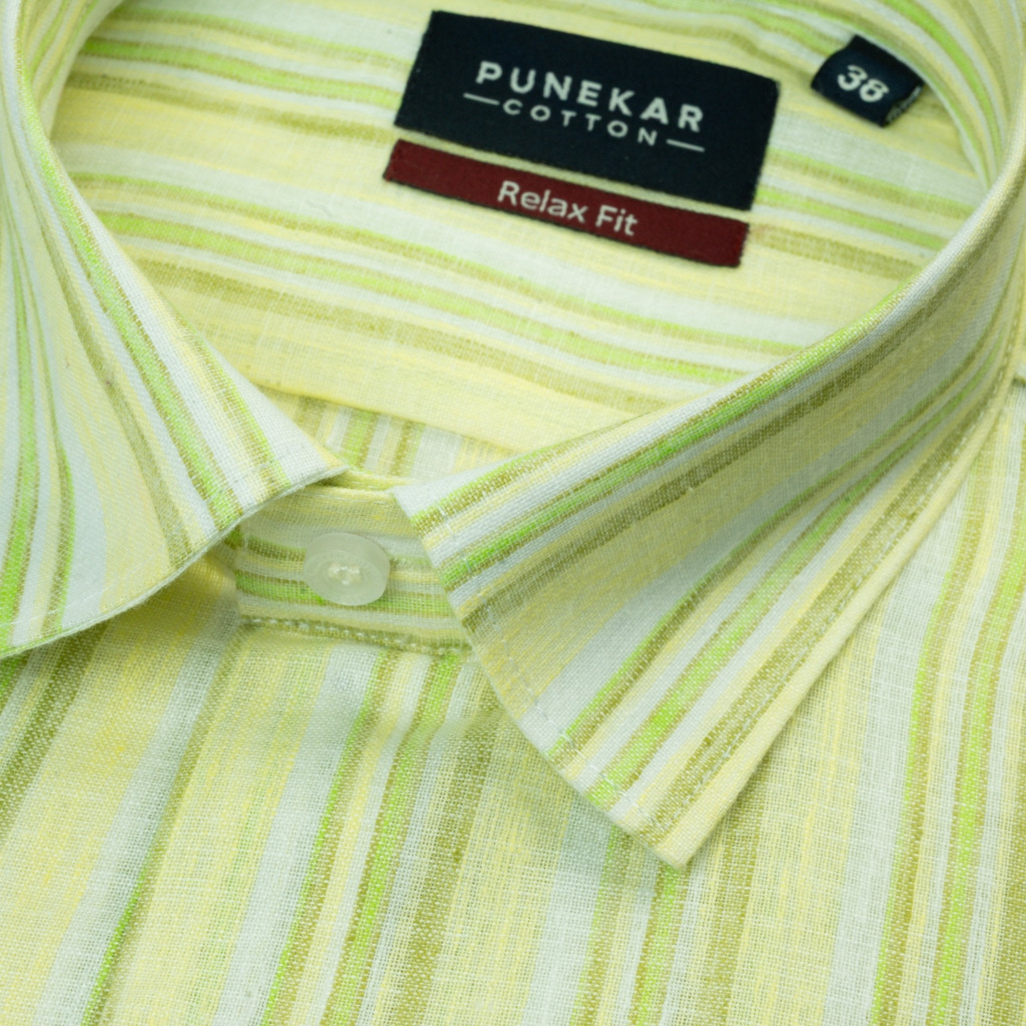 Light Lime Striped Blend Cotton Shirt for Men - Punekar Cotton