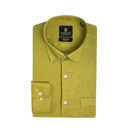 Mehndi 60Lea Pure Linen Shirt For Men - Punekar Cotton