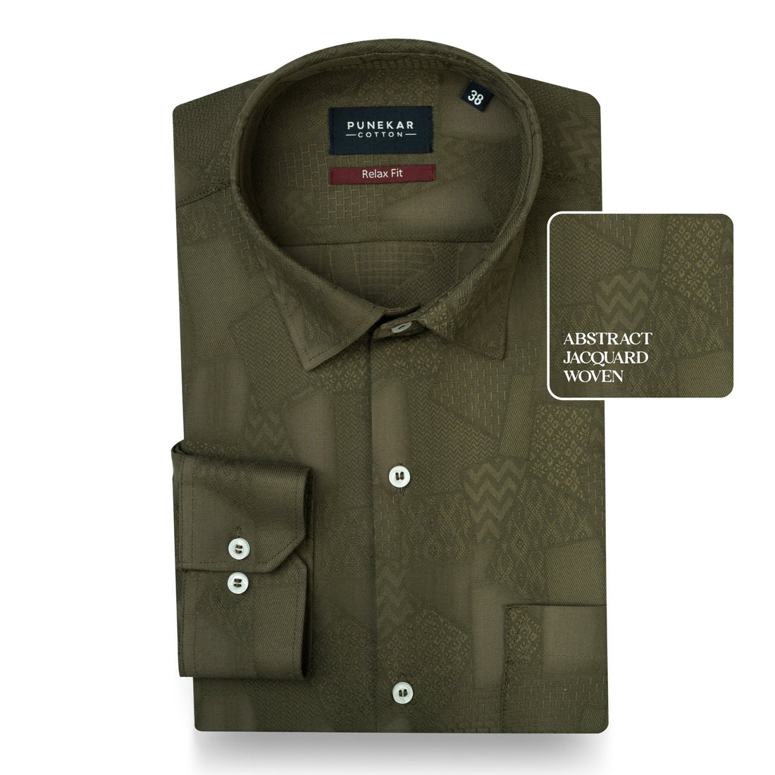 Mehndi Abstract Textured Jacquard Cotton Shirt for Men - Punekar Cotton