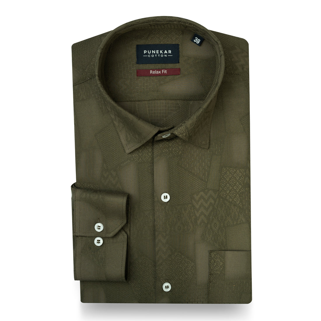 Mehndi Abstract Textured Jacquard Cotton Shirt for Men