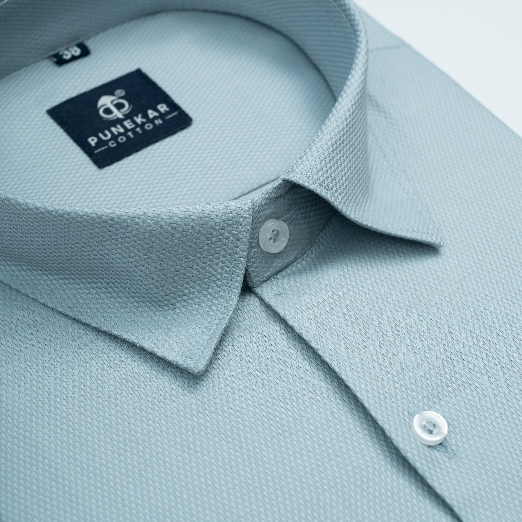 Powder Blue MattMini Textured Cotton Tencel Shirt For Men