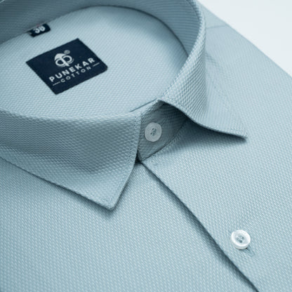 Powder Blue MattMini Textured Cotton Tencel Shirt For Men